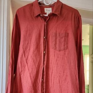 Koto men's orange long sleeve linen shirt.